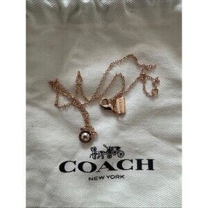 Coach Rose Gold Tone Pendant Necklace with Crystal Accent